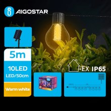 Aigostar - Светодиодная декоративная гирлянда на солнечной батарее 10xLED/8 функций 5,5 м IP65 теплый белый