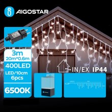 Aigostar - Светодиодная уличная рождественская гирлянда 400xLED/8 функций 23x0,6 м IP44 холодный белый