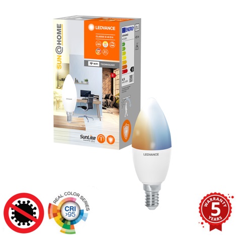 Антибактеріальна LED лампочка з регулюванням яскравості B40 E14/4,9W/230V Wi-Fi - Ledvance