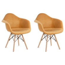 НАБОР 2x Обеденный стул NEREA 80x60,5 см желтый/бук