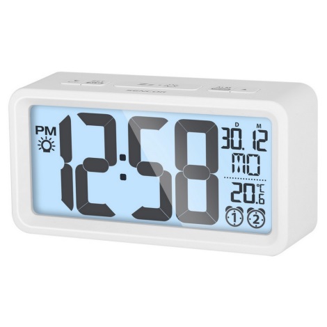 Sencor - Будильник з РК-дисплеєм і термометром 2xAAA білий