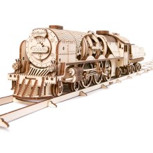 Ugears - Деревянная механическая 3D-головоломка V-Express паровоз с тендером